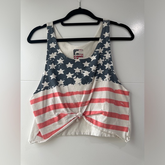 American flag cut off crop top red white & blue casual holiday summer beach M - Picture 8 of 12